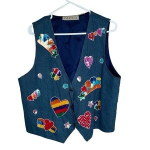 Savvy Women’s Heart Sequin Denim Vest Size XL Blue